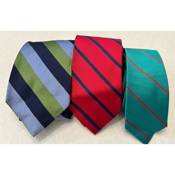 Lot 3 J Crew Diagonal Stripe 100% Silk Menswear Skinny Tie handmade in USA - Picture 5 of 8